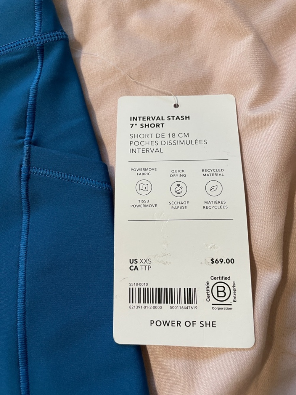 NWT Athleta Interval Stash 7” Shorts Indigo Blue Bikers Size XXS - Picture 3 of 9